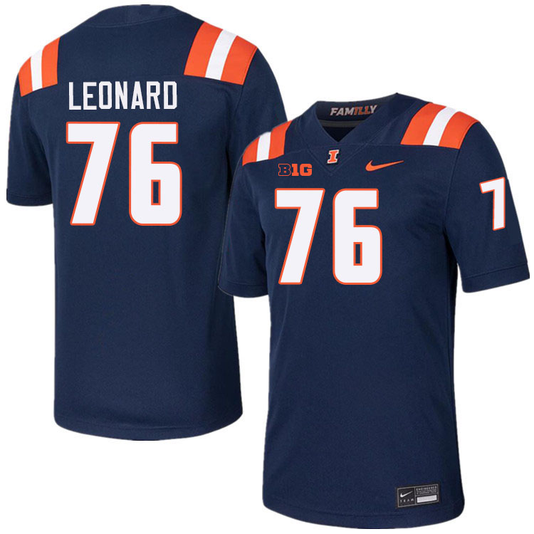 Men #76 Clayton Leonard Illinois Fighting Illini College Football Jerseys Stitched-Navy